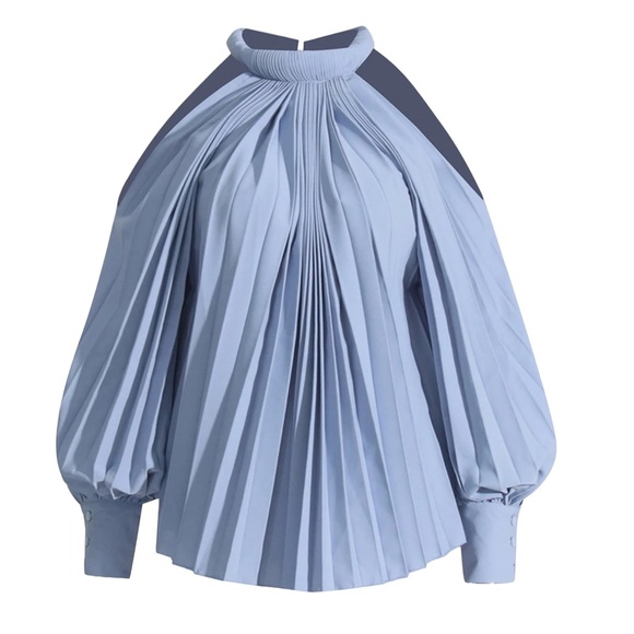 💐 Gorgeous Pleated Rolled Neck Cold Shoulder Top - Picture 2 of 10
